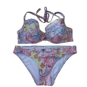 Victoria's Secret Womens Angel Pushup Patchwork Paisley Print Bikini Size 34C